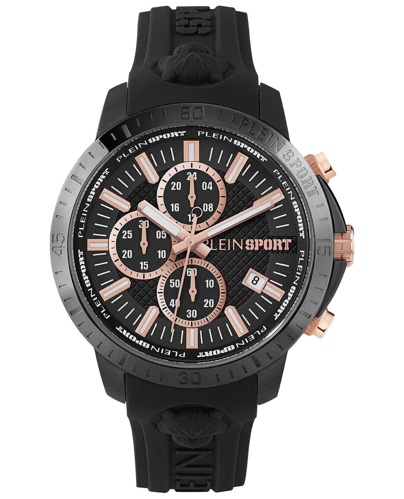 Plein Sport Plein Sport Plain Gain PSCBA0723  PSCBA0723 кварцевые мужские часы черный циферблат, браслет силикон — вид спереди