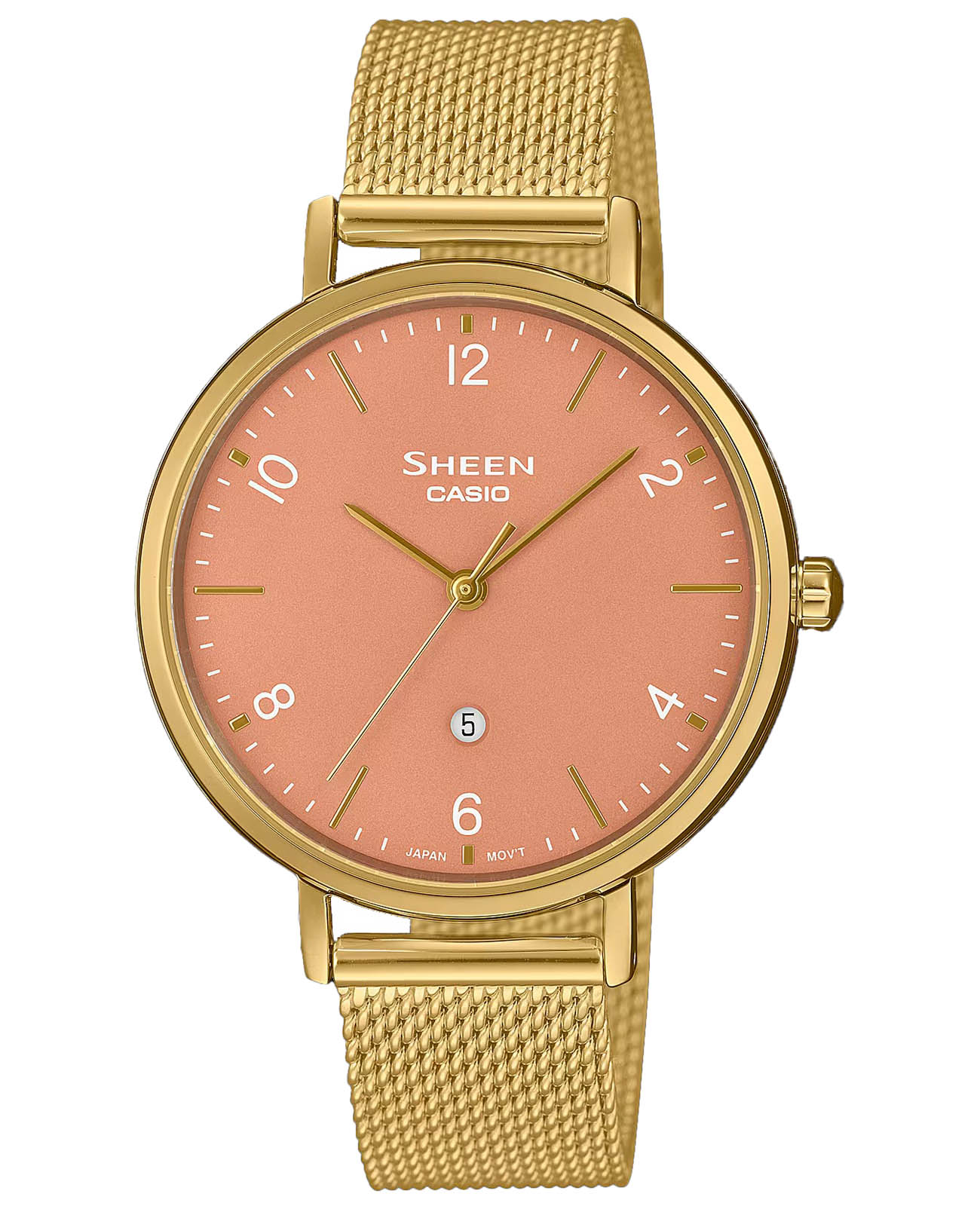 Casio Casio Sheen SHE-4562GM-4A  SHE-4562GM-4A кварцевые женские часы розовый циферблат, браслет нержавеющая сталь — вид спереди