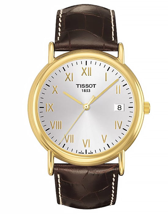 Tissot Tissot T-Gold Carson T907.410.16.033.00  T9074101603300 кварцевые мужские часы серебристый циферблат, браслет кожаный — вид спереди