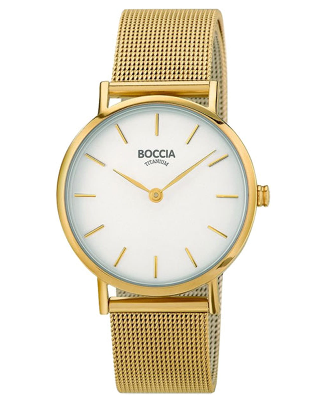 Boccia Titanium Boccia Titanium 3281-06  3281-06 кварцевые женские часы белый циферблат, браслет титановый c pvd покрытием — вид спереди
