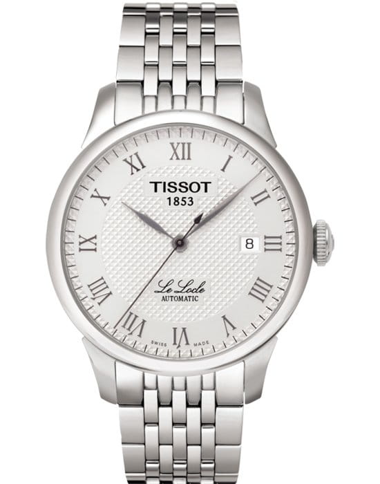 Tissot Tissot Le Locle Automatic T41.1.483.33 Le Locle Automatic T41148333 механические мужские часы белый циферблат, браслет  — вид спереди