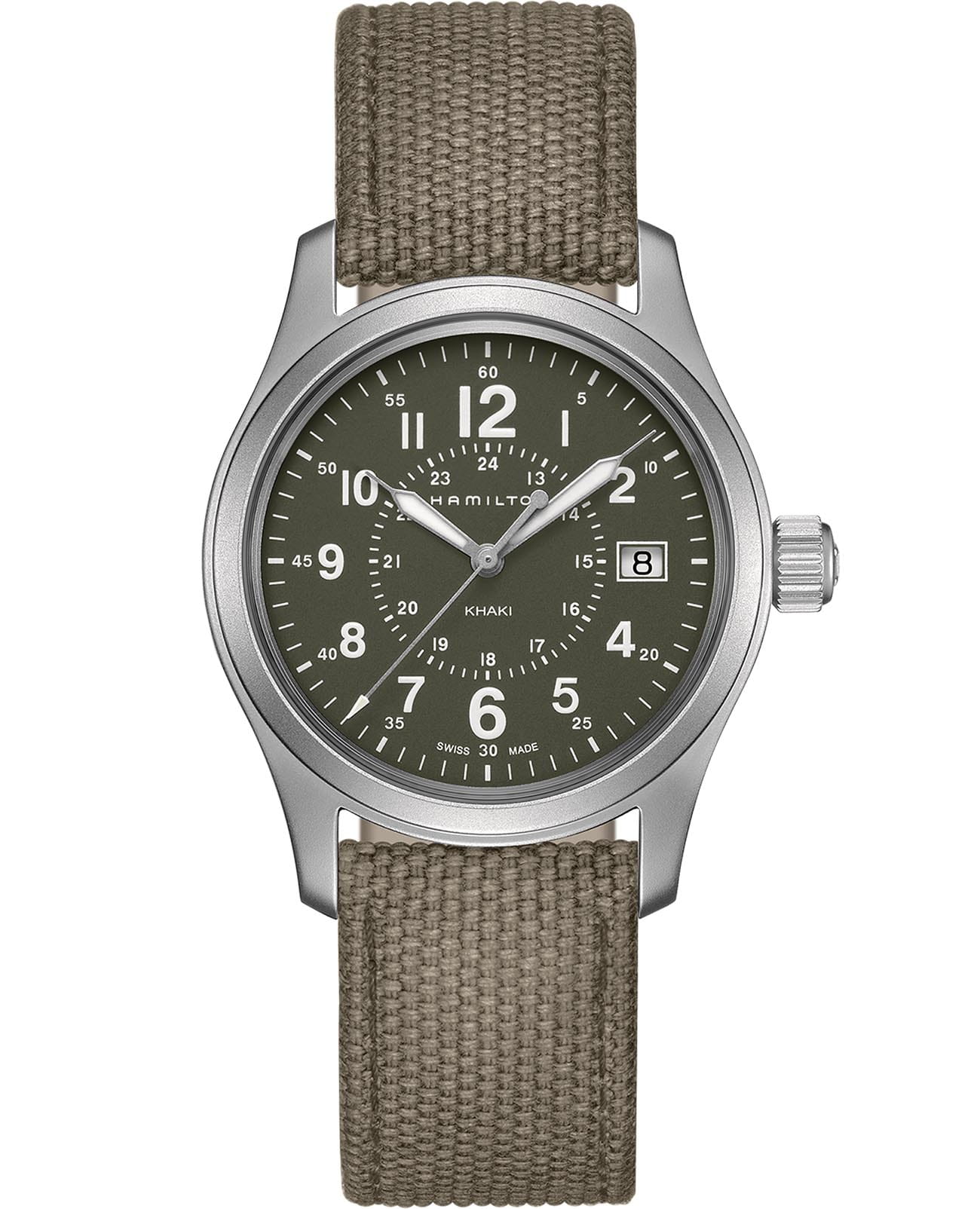 Hamilton Hamilton Khaki Field Quartz H68201963  H68201963 кварцевые мужские часы зеленый циферблат, браслет тканевый — вид спереди