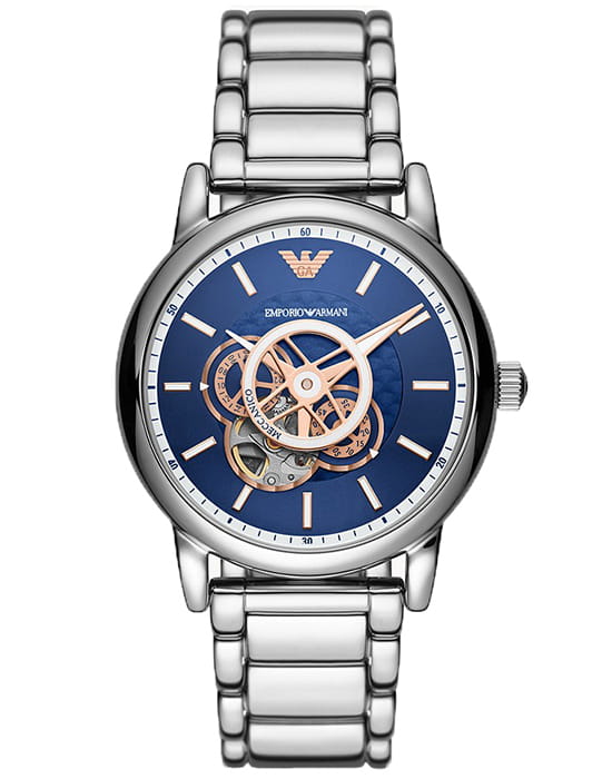 Emporio Armani Emporio Armani AR60036  AR60036 механические мужские часы синий циферблат, браслет нержавеющая сталь — вид спереди
