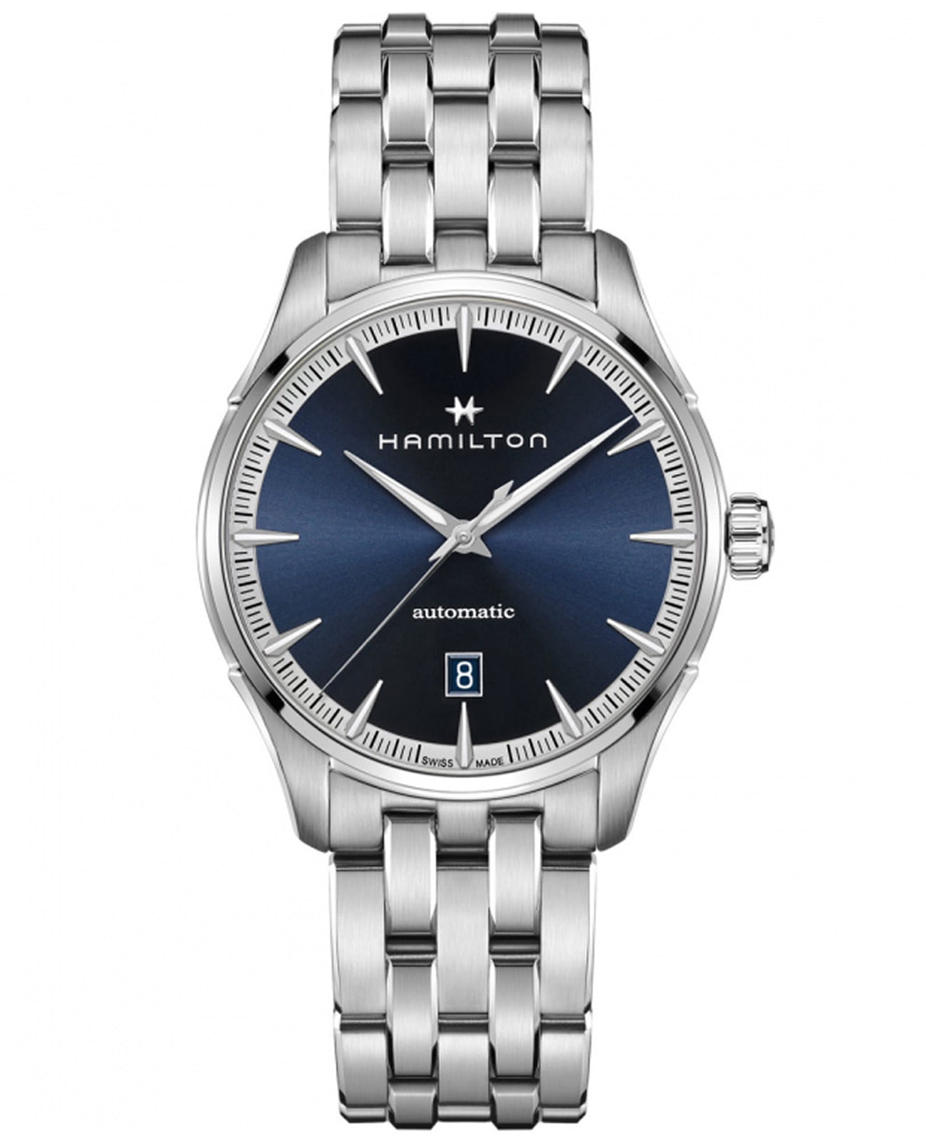 Hamilton Hamilton Jazzmaster Gent Day Automatic H32475140  H32475140 кварцевые мужские часы синий циферблат, браслет нержавеющая сталь — вид спереди