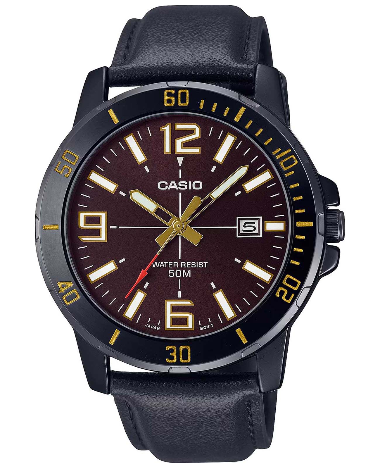 Casio Casio Collection MTP-VD01BL-5B  MTP-VD01BL-5B кварцевые мужские часы коричневый циферблат, браслет кожаный — вид спереди