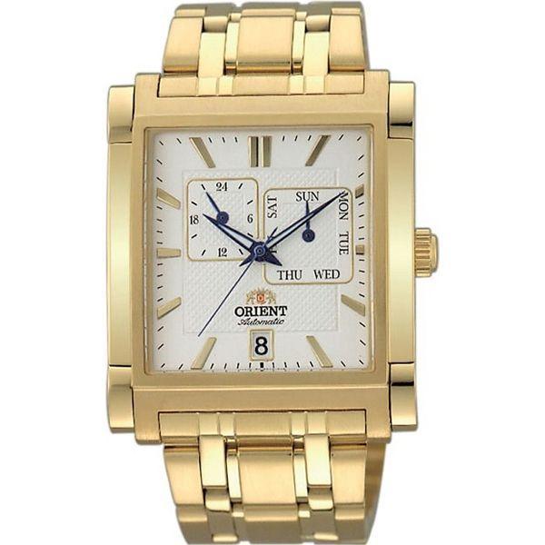 Orient Orient ETAC001W (FETAC001W)  FETAC001W механические мужские часы белый циферблат, браслет 18-каратное желтое золото — вид спереди