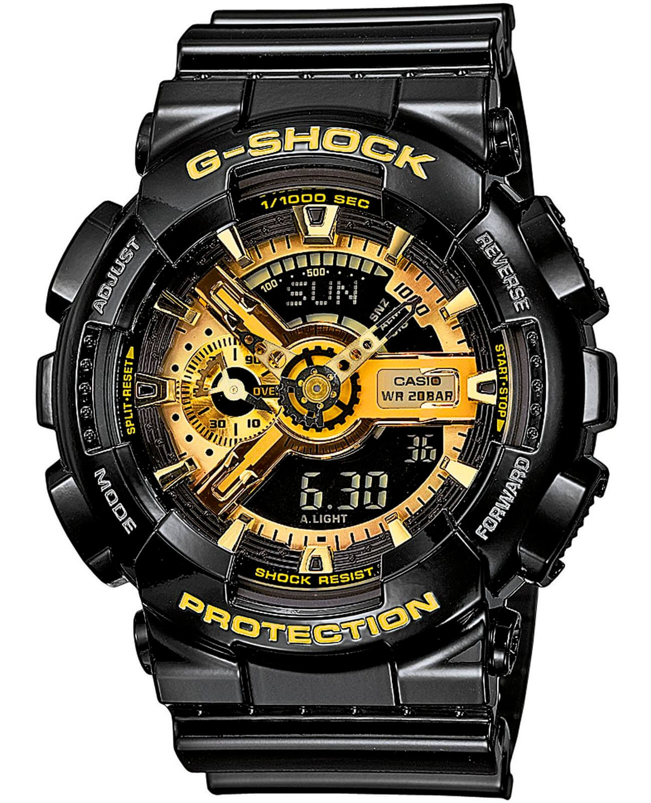 Casio Casio G-Shock GA-110GB-1A GA-110 GA-110GB-1A электронные мужские часы желтый циферблат, браслет пластик — вид спереди