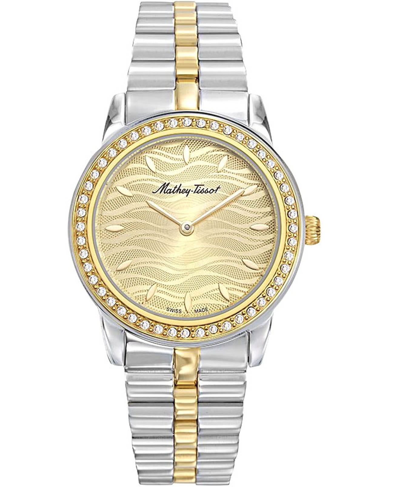 Mathey-Tissot Mathey-Tissot Artemis D10860BQDI  D10860BQDI кварцевые женские часы желтый циферблат, браслет нержавеющая сталь с pvd-покрытием — вид спереди