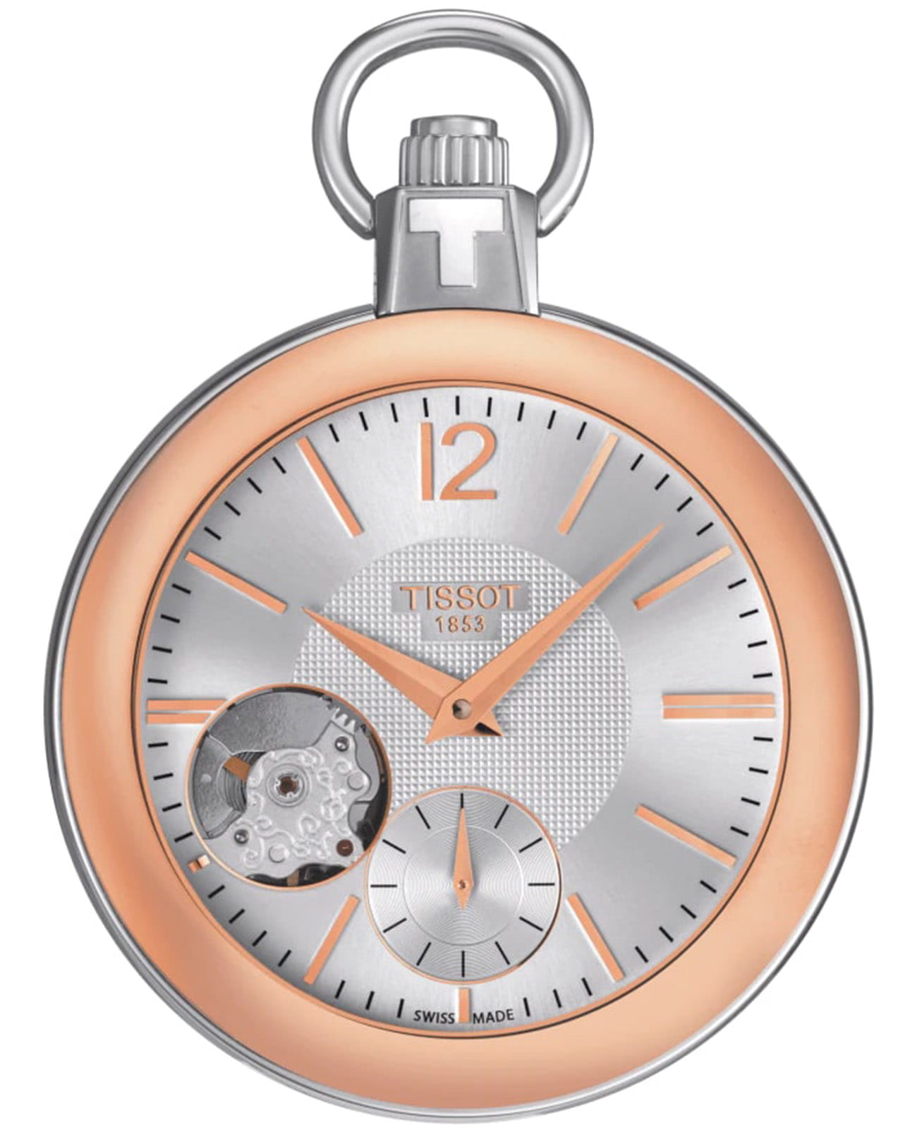 Tissot Tissot Pocket Mechanical Skeleton T853.405.29.037.01  T8534052903701 механические мужские часы серебристый циферблат, браслет не выбрано — вид спереди