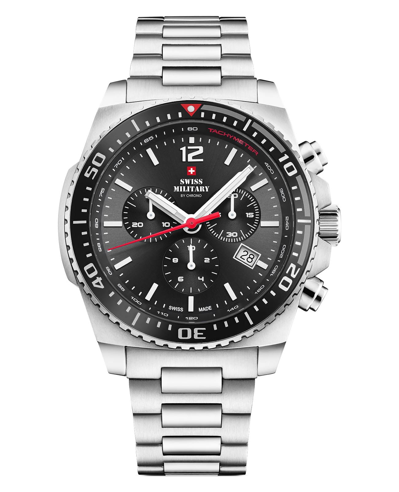 Swiss Military by Chrono Swiss Military by Chrono Sports SM34093.01  SM34093.01 кварцевые мужские часы черный циферблат, браслет нержавеющая сталь — вид спереди