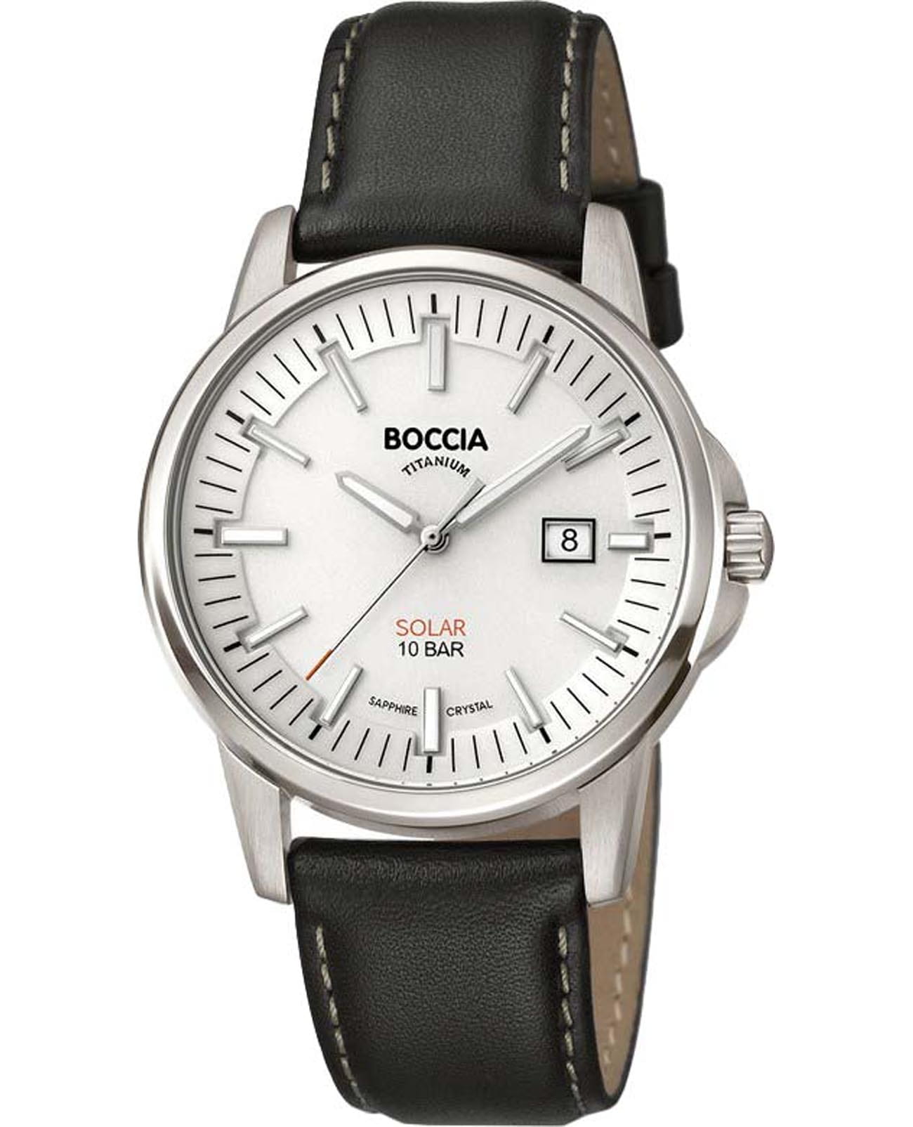 Boccia Titanium Boccia Titanium 3643-01  3643-01 кварцевые мужские часы белый циферблат, браслет кожаный — вид спереди