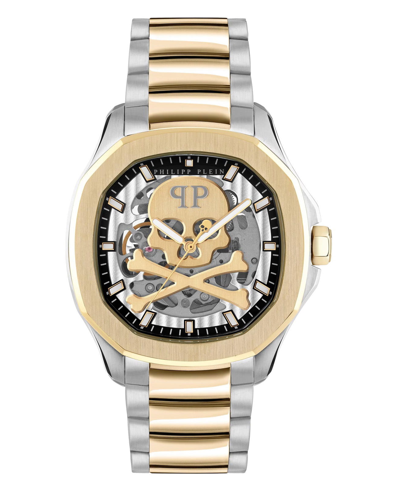 Philipp Plein Philipp Plein Plein Philipp PWRAA0323  PWRAA0323 механические мужские часы золотой циферблат, браслет нержавеющая сталь с ip-покрытием — вид спереди