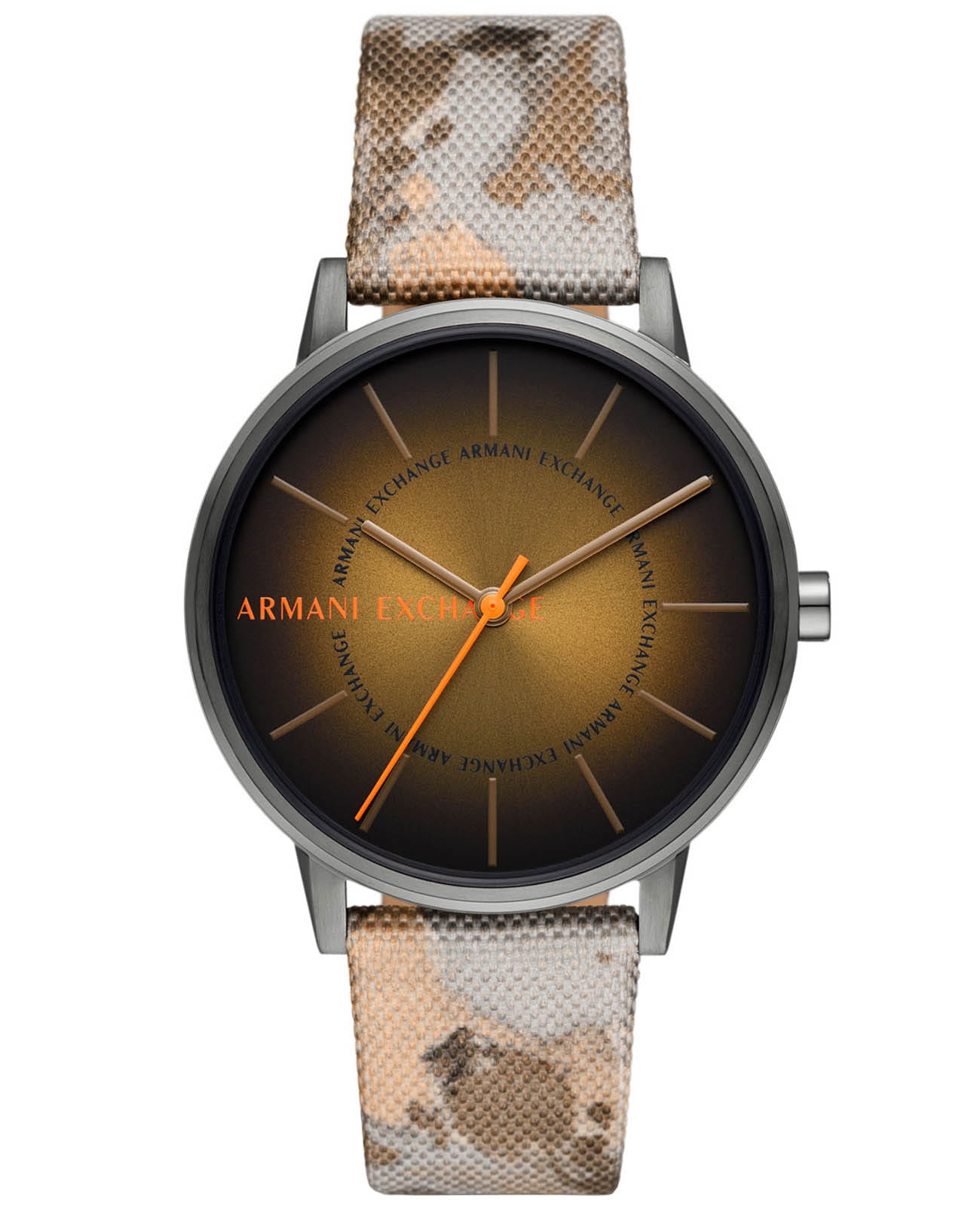 Armani Exchange Armani Exchange Cayde AX2753  AX2753 кварцевые мужские часы коричневый циферблат, браслет кожа + текстиль — вид спереди