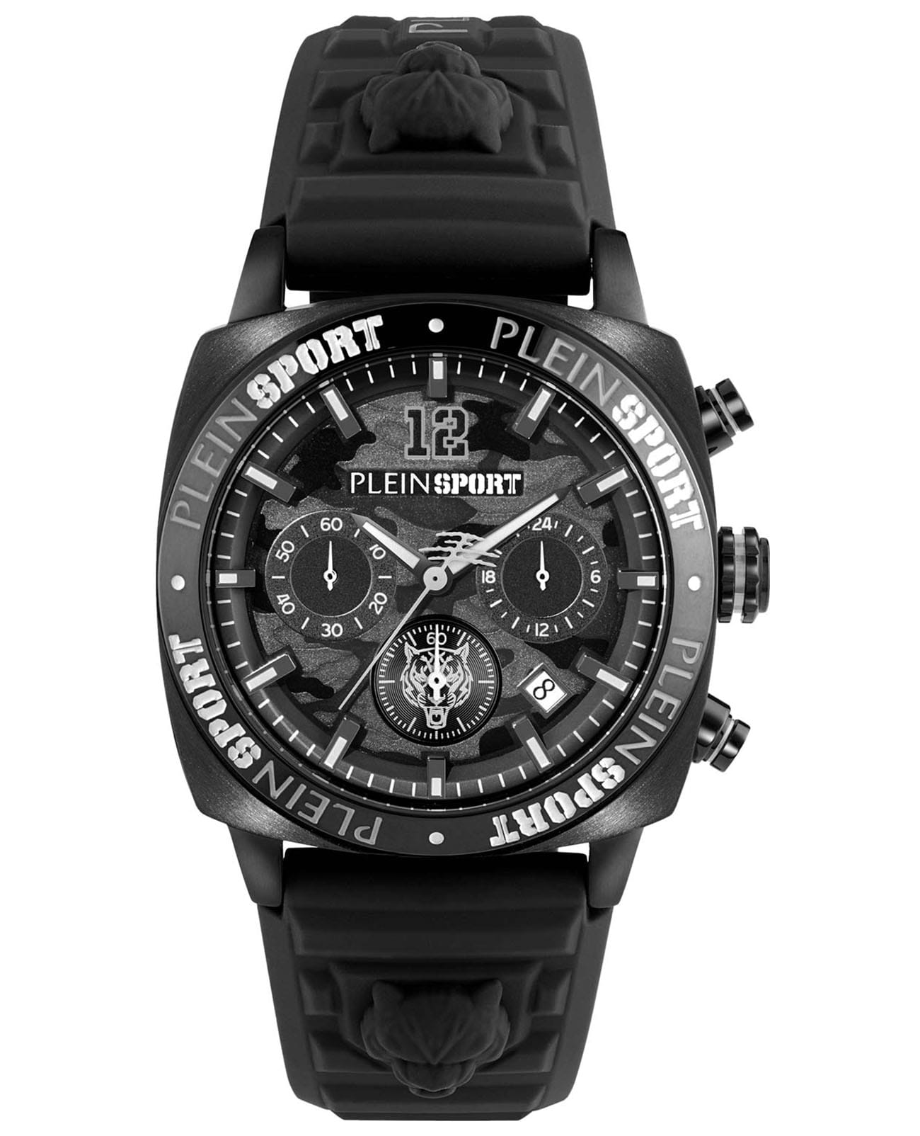 Plein Sport Plein Sport Wildcat PSGBA0523  PSGBA0523 кварцевые мужские часы черный циферблат, браслет силикон — вид спереди