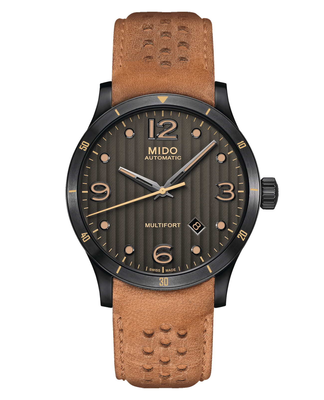 Mido Mido Multifort Adventure M025.407.36.061.10  M0254073606110 механические мужские часы зеленый циферблат, браслет кожаный — вид спереди