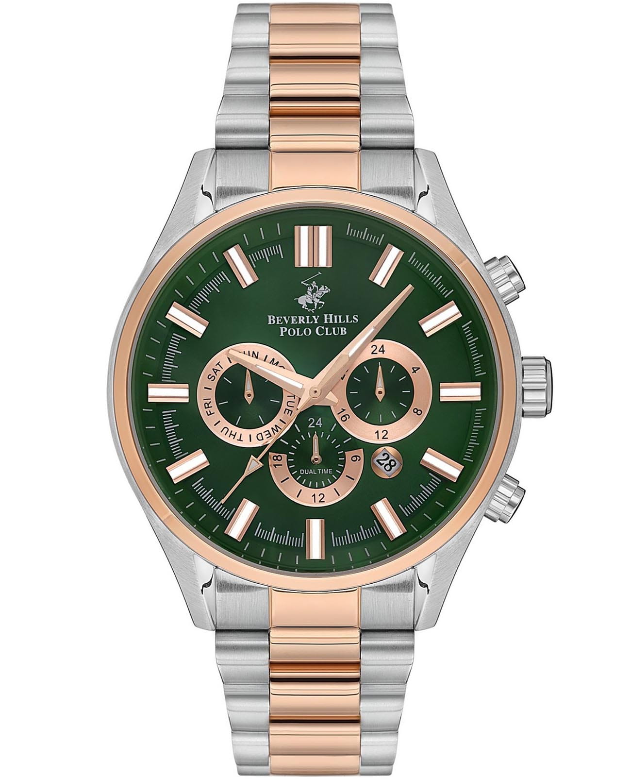Beverly Hills Polo Club Beverly Hills Polo Club BP3395X.570  BP3395X.570 кварцевые мужские часы зеленый циферблат, браслет нержавеющая сталь с ip-покрытием — вид спереди