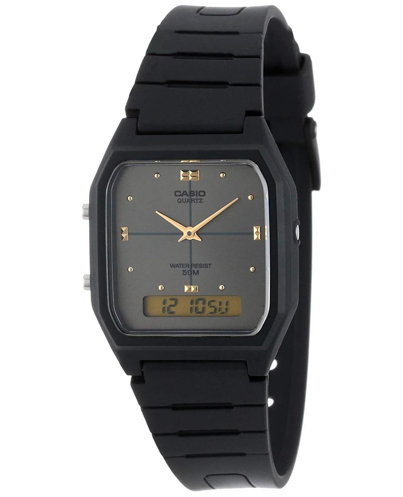 Casio Casio Collection AW-48HE-1AVDF (AW-48HE-1A)  AW-48HE-1A кварцевые мужские часы черный циферблат, браслет пластик — вид спереди