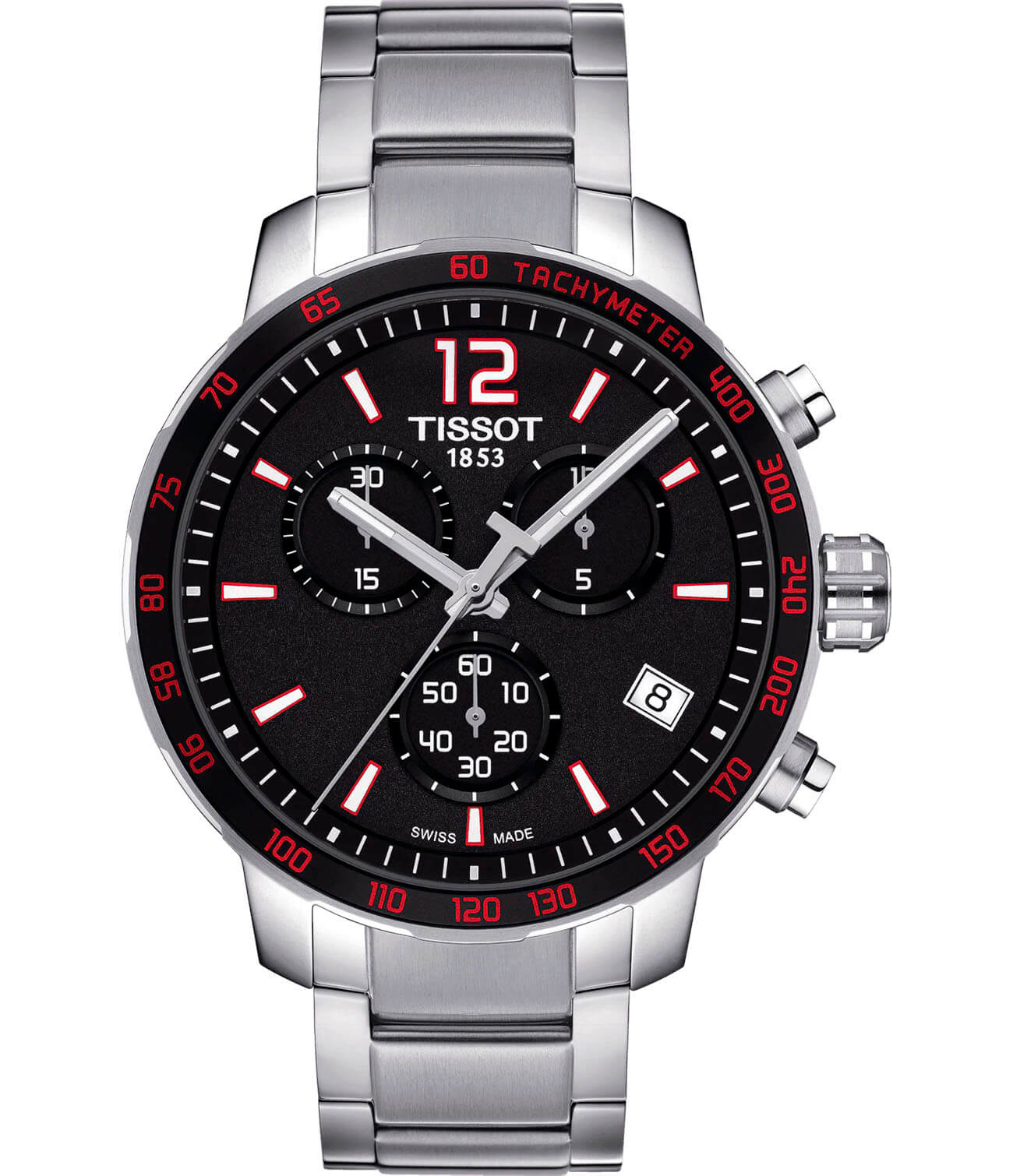 Tissot Tissot T-Sport Quickster T095.417.11.057.00 Quickster T0954171105700 кварцевые мужские часы черный циферблат, браслет нержавеющая сталь — вид спереди