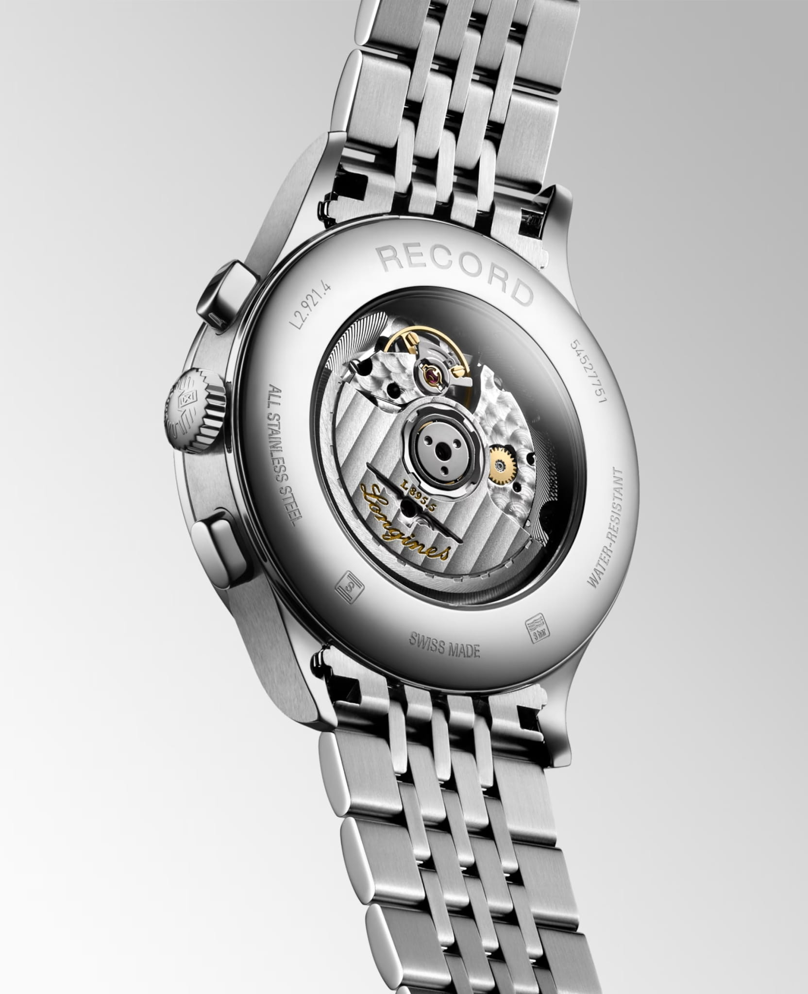 Longines Longines Record Collection L2.921.4.56.6,  швейцария мужские часы на браслете нержавеющая сталь боковой вид