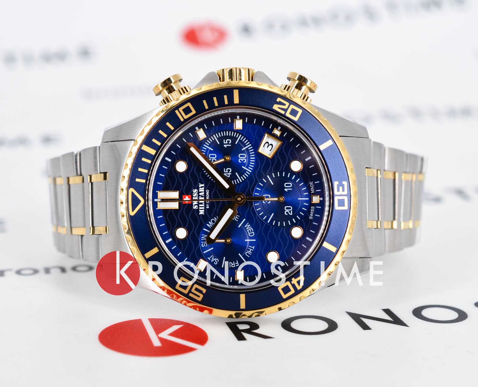 Swiss Military by Chrono Swiss Military by Chrono XL Chronograph SM34101.04,  швейцария мужские часы на браслете нержавеющая сталь с pvd-покрытием боковой вид