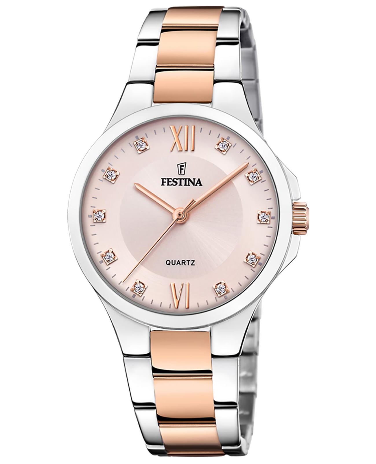 Festina Festina Mademoiselle F20612/2  F20612/2 кварцевые женские часы розовый циферблат, браслет сталь c pvd покрытием — вид спереди