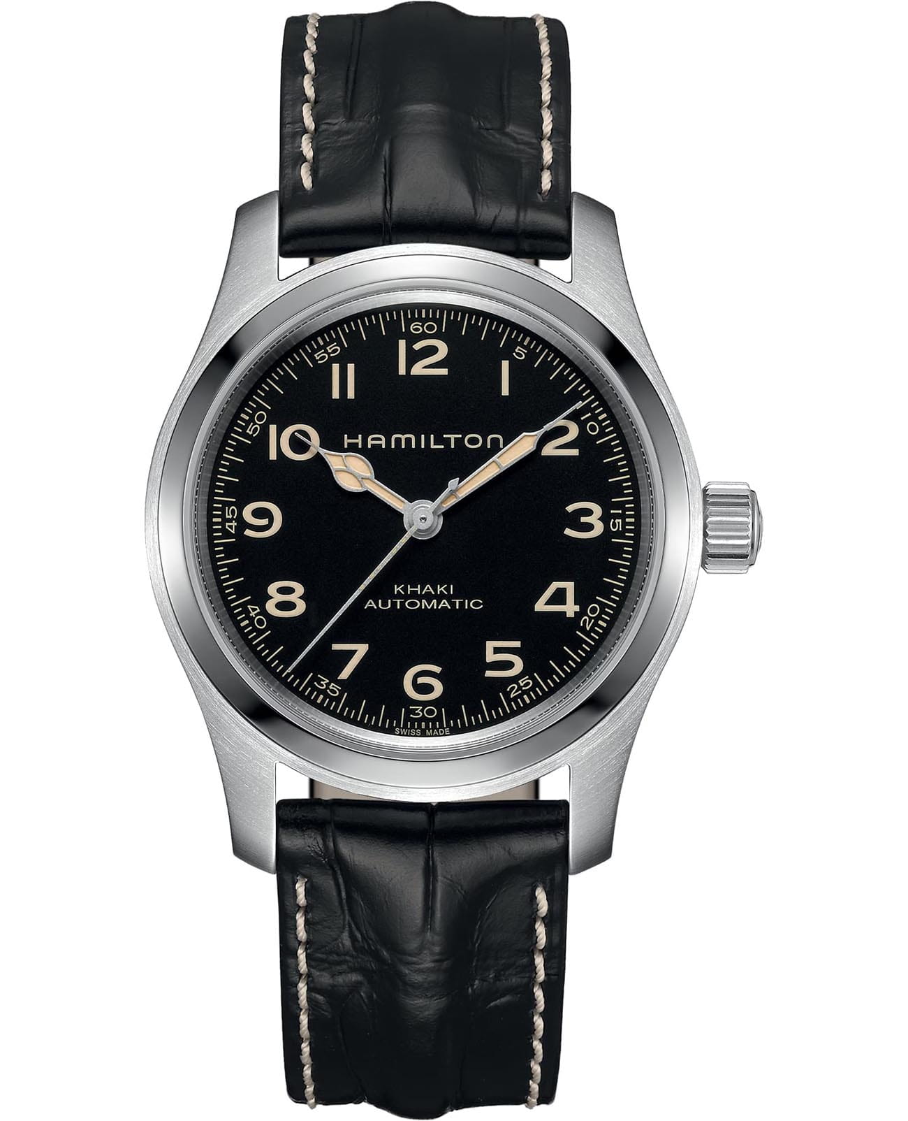 Hamilton Hamilton Khaki Field Murph Auto 42MM Bracelet Bundle H70605732  H70605732 механические мужские часы черный циферблат, браслет кожаный — вид спереди