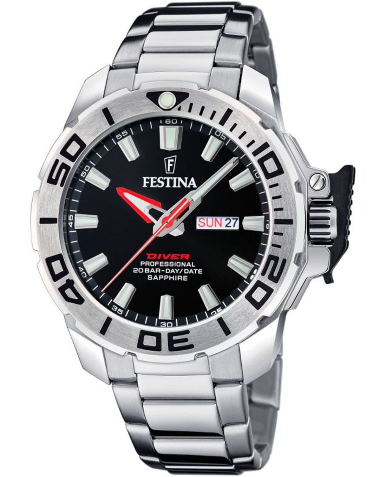 Festina Festina The Originals F20665/4  F20665/4 кварцевые мужские часы черный циферблат, браслет нержавеющая сталь 316l — вид спереди