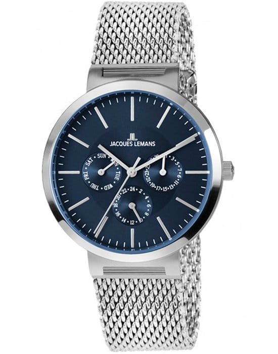 Jacques Lemans Jacques Lemans 1-1950H  1-1950H кварцевые мужские часы синий циферблат, браслет нержавеющая сталь — вид спереди