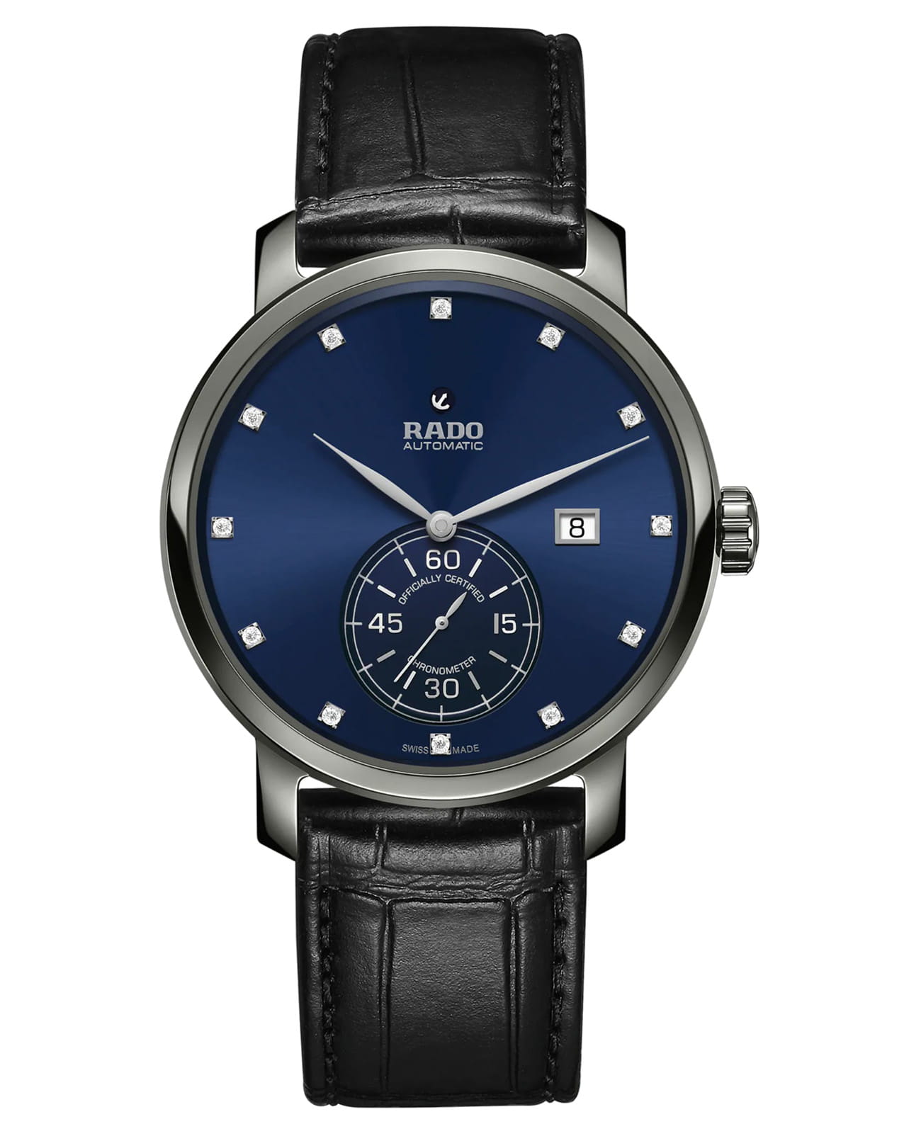 Rado Rado Petite Seconde R14053716 Automatic R14053716 механические мужские часы синий циферблат, браслет кожаный — вид спереди