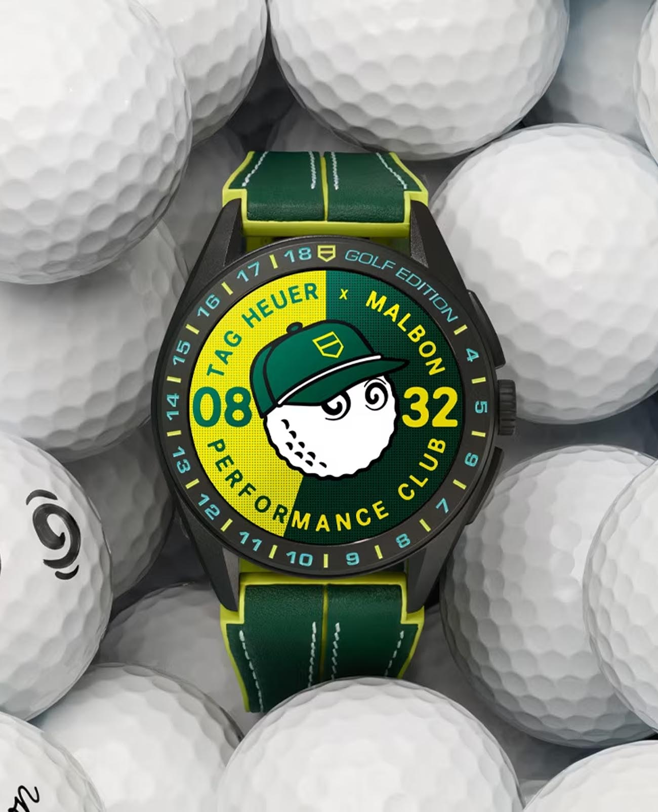 TAG Heuer TAG Heuer Connected Malbon Golf Edition SBR8A85.EB0338 электронные мужские часы часы крупный план  циферблата