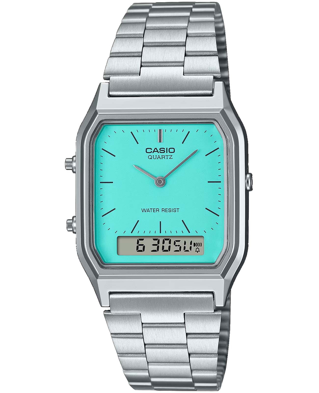 Casio Casio Collection AQ-230A-2A2  AQ-230A-2A2 кварцевые мужские часы бирюзовый циферблат, браслет нержавеющая сталь — вид спереди