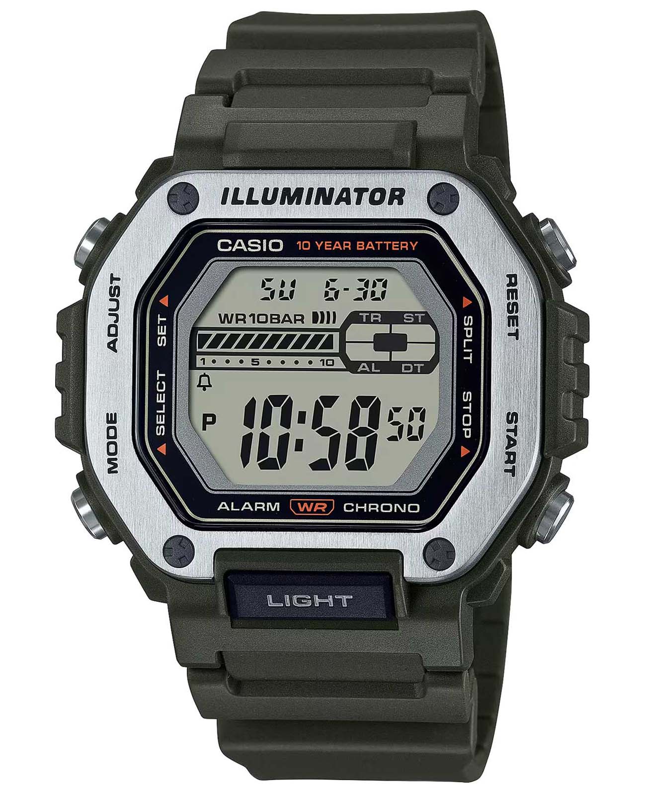 Casio Casio Collection MWD-110H-3AVDF (MWD-110H-3A)  MWD-110H-3A кварцевые мужские часы черный циферблат, браслет пластик — вид спереди