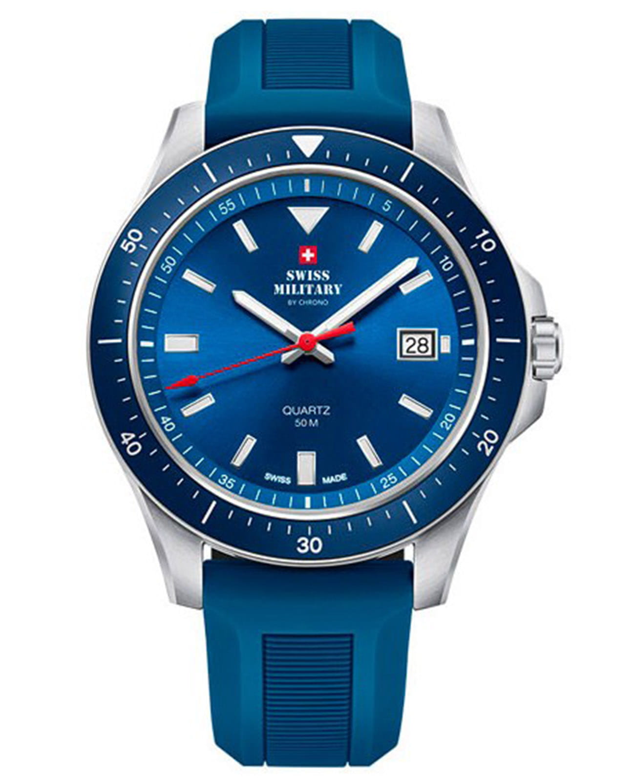 Swiss Military by Chrono Swiss Military by Chrono SM34082.08  SM34082.08 кварцевые мужские часы синий циферблат, браслет силикон — вид спереди