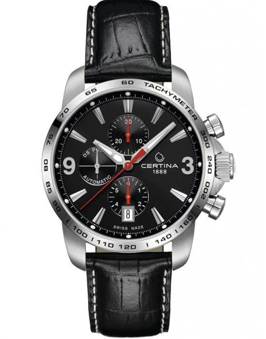 Certina Certina DS Podium Chronograph Automatic C001.427.16.057.00  C0014271605700 автокварц (кинетик) мужские часы черный циферблат, браслет кожаный — вид спереди