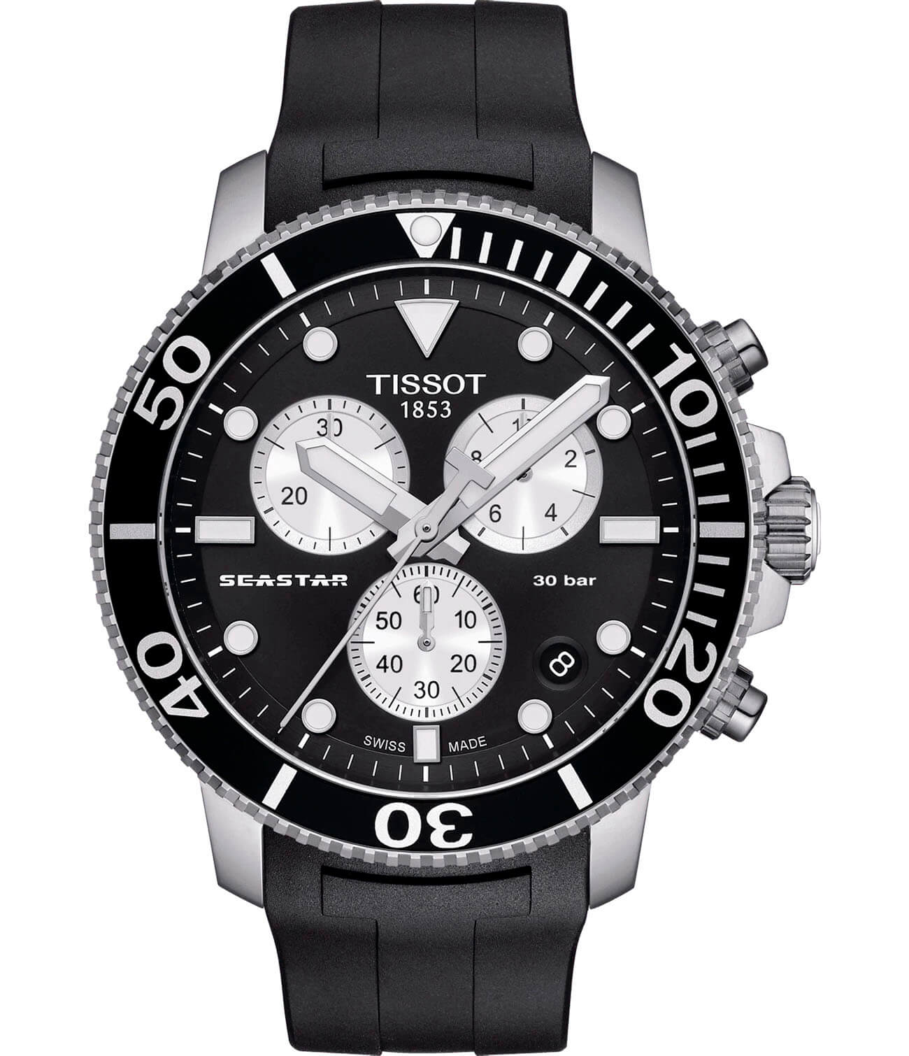 Tissot Tissot Seastar 1000 Chronograph T120.417.17.051.00 Seastar 1000 T1204171705100 кварцевые мужские часы черный циферблат, браслет каучук — вид спереди