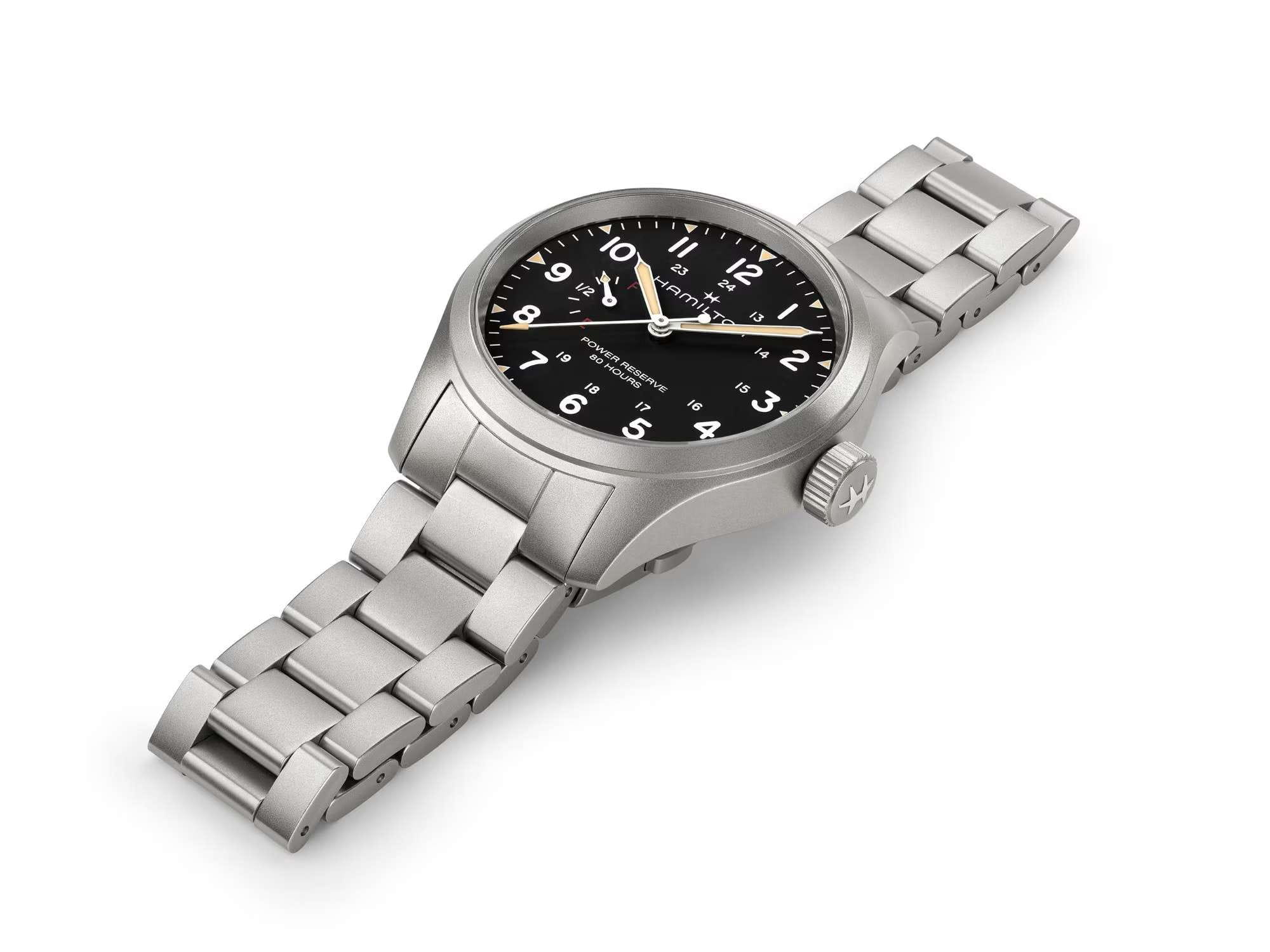 Hamilton Hamilton Khaki Field Mechanical Power Reserve 40mm H69509130, khaki field швейцария мужские часы на браслете нержавеющая сталь боковой вид