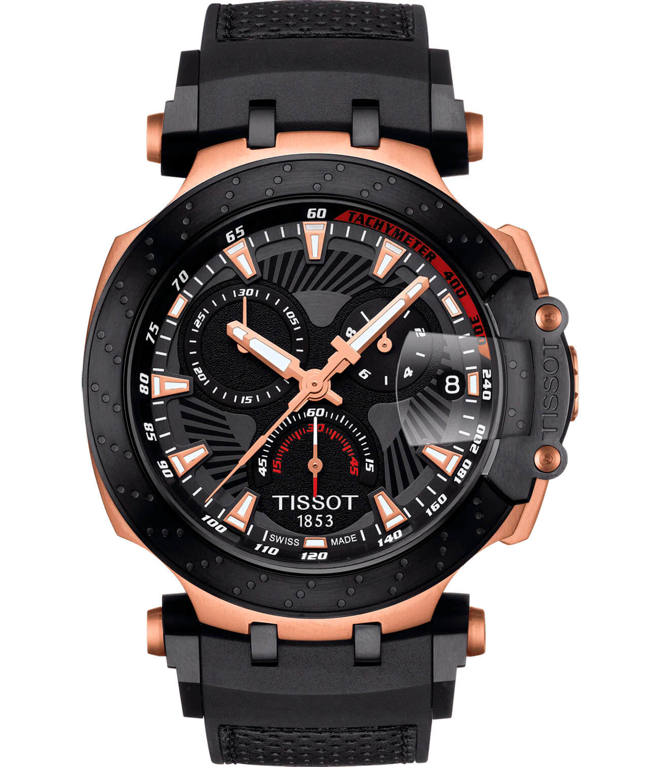 Tissot Tissot T-Race Motogp 2018 Limited Edition T115.417.37.061.00 T Race T1154173706100 кварцевые мужские часы черный циферблат, браслет силикон — вид спереди