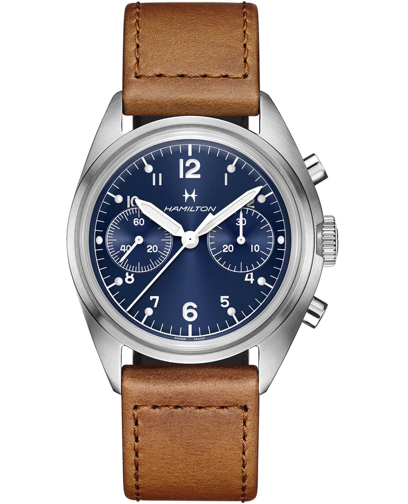Hamilton Hamilton Khaki Aviation Pilot Pioneer Mechanical Chronograph 40mm H76409540  H76409540 механические мужские часы синий циферблат, браслет кожаный — вид спереди