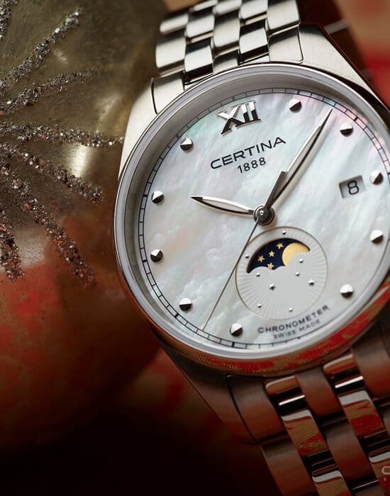 Certina Certina DS-8 Lady Moon Phase C033.257.11.118.00 кварцевые женские часы часы крупный план перламутровый циферблата