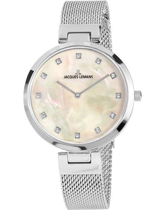 Jacques Lemans Jacques Lemans 1-2001C  1-2001C кварцевые женские часы перламутровый циферблат, браслет нержавеющая сталь — вид спереди