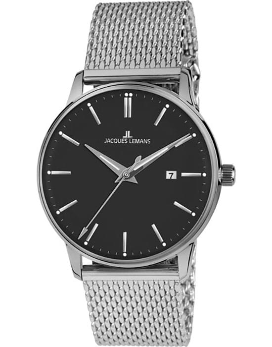 Jacques Lemans Jacques Lemans Retro Classic N-213L  N-213L кварцевые мужские часы черный циферблат, браслет нержавеющая сталь — вид спереди