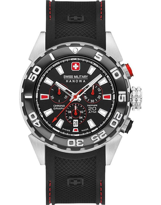 Swiss Military Hanowa Swiss Military Hanowa 06-4324.04.007.04  06-4324.04.007.04 кварцевые мужские часы черный циферблат, браслет силикон — вид спереди
