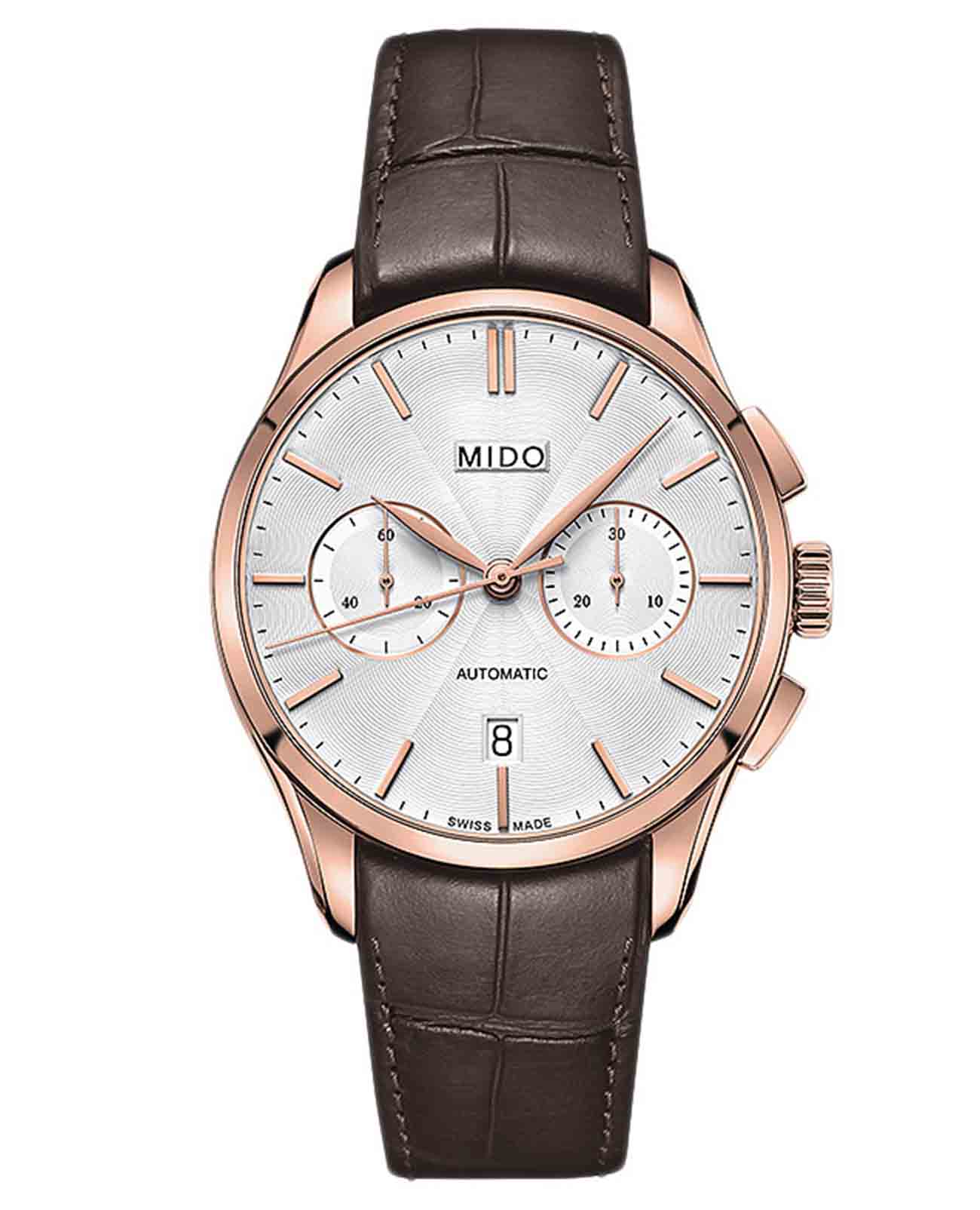 Mido Mido Belluna Sunray M024.427.36.031.00  M0244273603100 механические мужские часы  циферблат, браслет кожаный — вид спереди