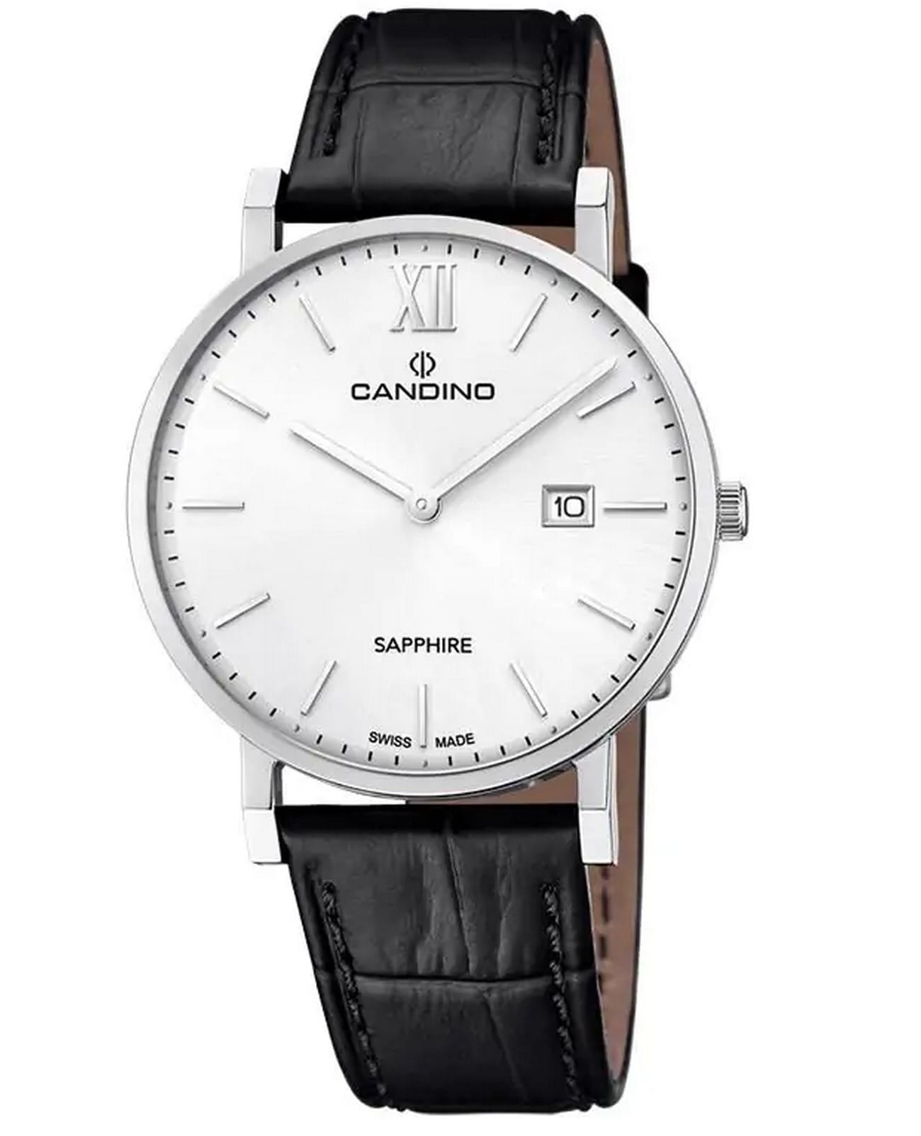 Candino Candino Classic C4724/1  C4724/1 кварцевые мужские часы серебристый циферблат, браслет кожаный — вид спереди