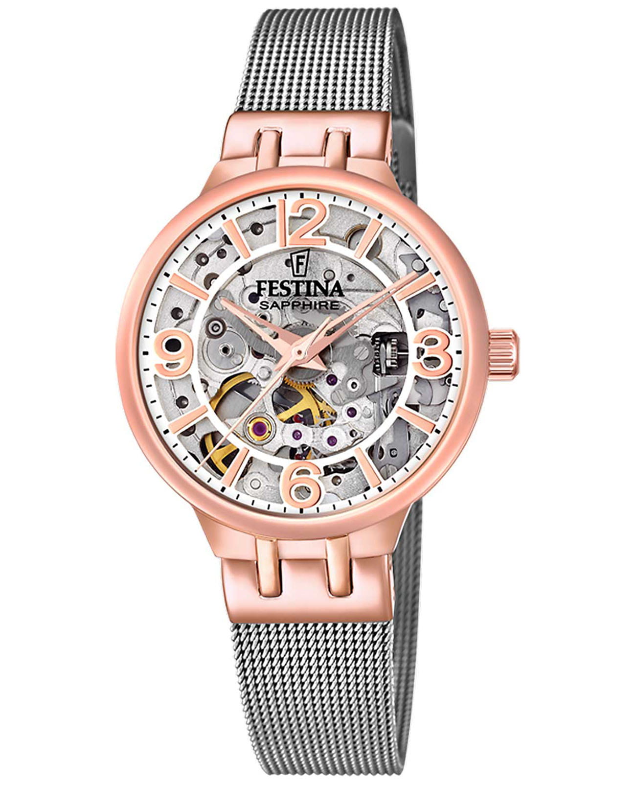 Festina Festina Automatic F20581/1  F20581/1 механические женские часы серебристый циферблат, браслет нержавеющая сталь — вид спереди