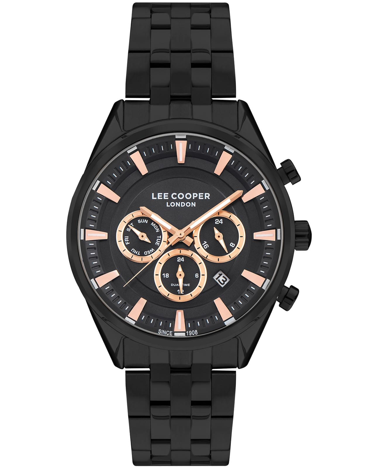 Lee Cooper Lee Cooper LC07533.690  LC07533.690 кварцевые мужские часы черный циферблат, браслет нержавеющая сталь с ip-покрытием — вид спереди