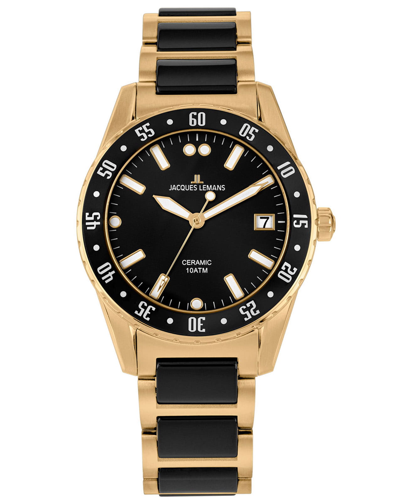 Jacques Lemans Jacques Lemans High Tech Ceramic 42-10G  42-10G кварцевые мужские часы черный циферблат, браслет сталь + pvd + керамика — вид спереди