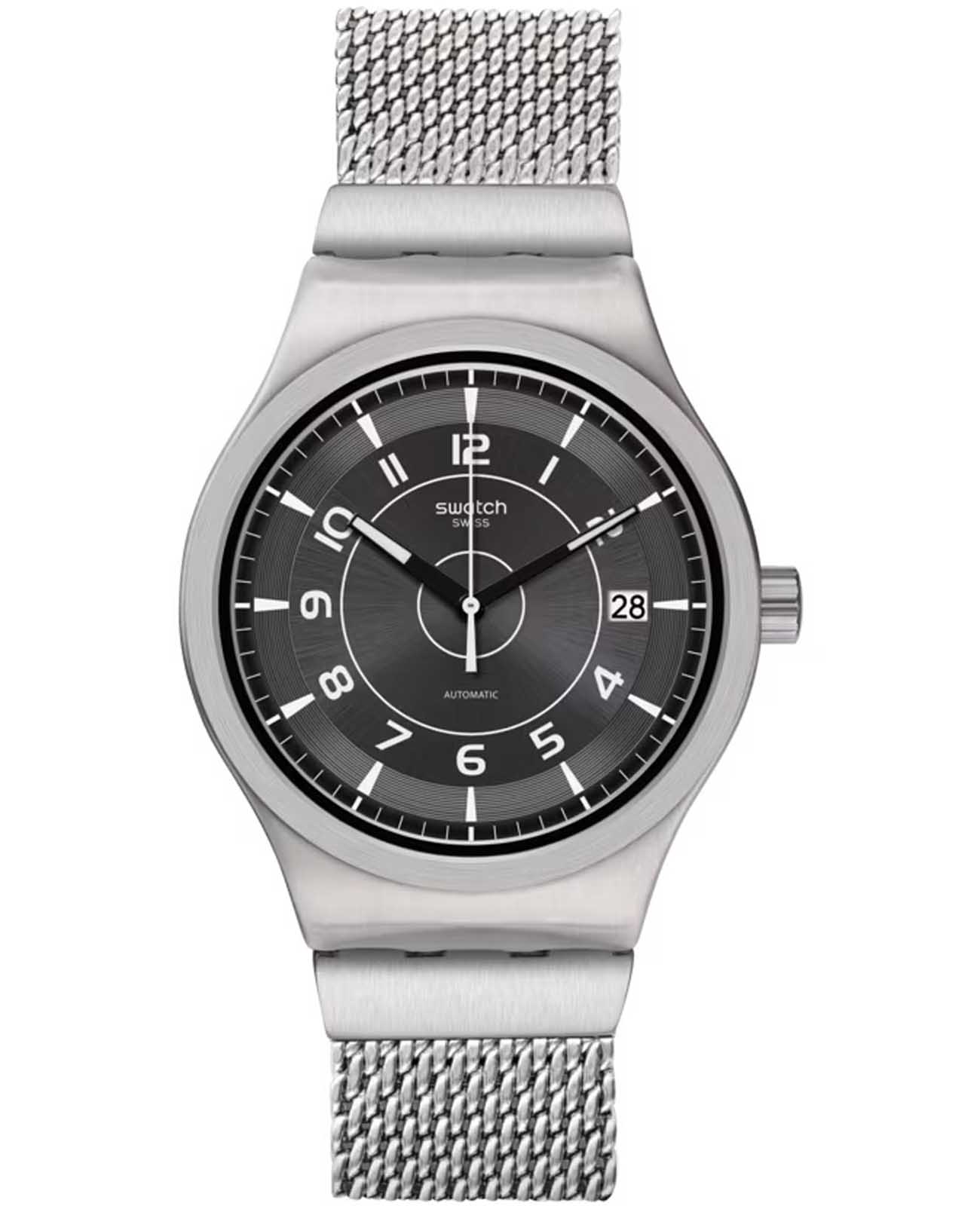 Swatch Swatch Irony Sistem51 YIS418MA  YIS418MA механические мужские часы черный циферблат, браслет нержавеющая сталь — вид спереди