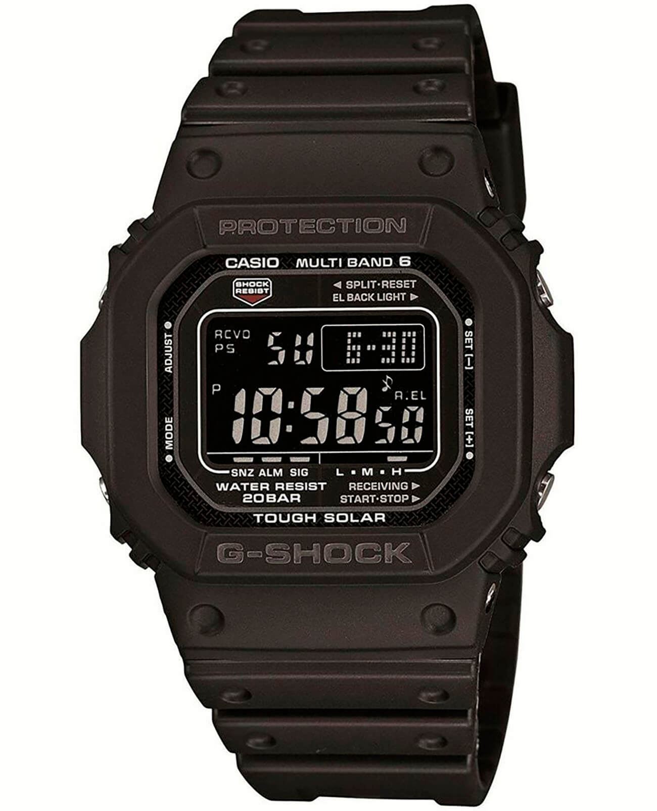 Casio Casio G-Shock GW-M5610-1B  GW-M5610-1B электронные мужские часы черный циферблат, браслет пластик — вид спереди