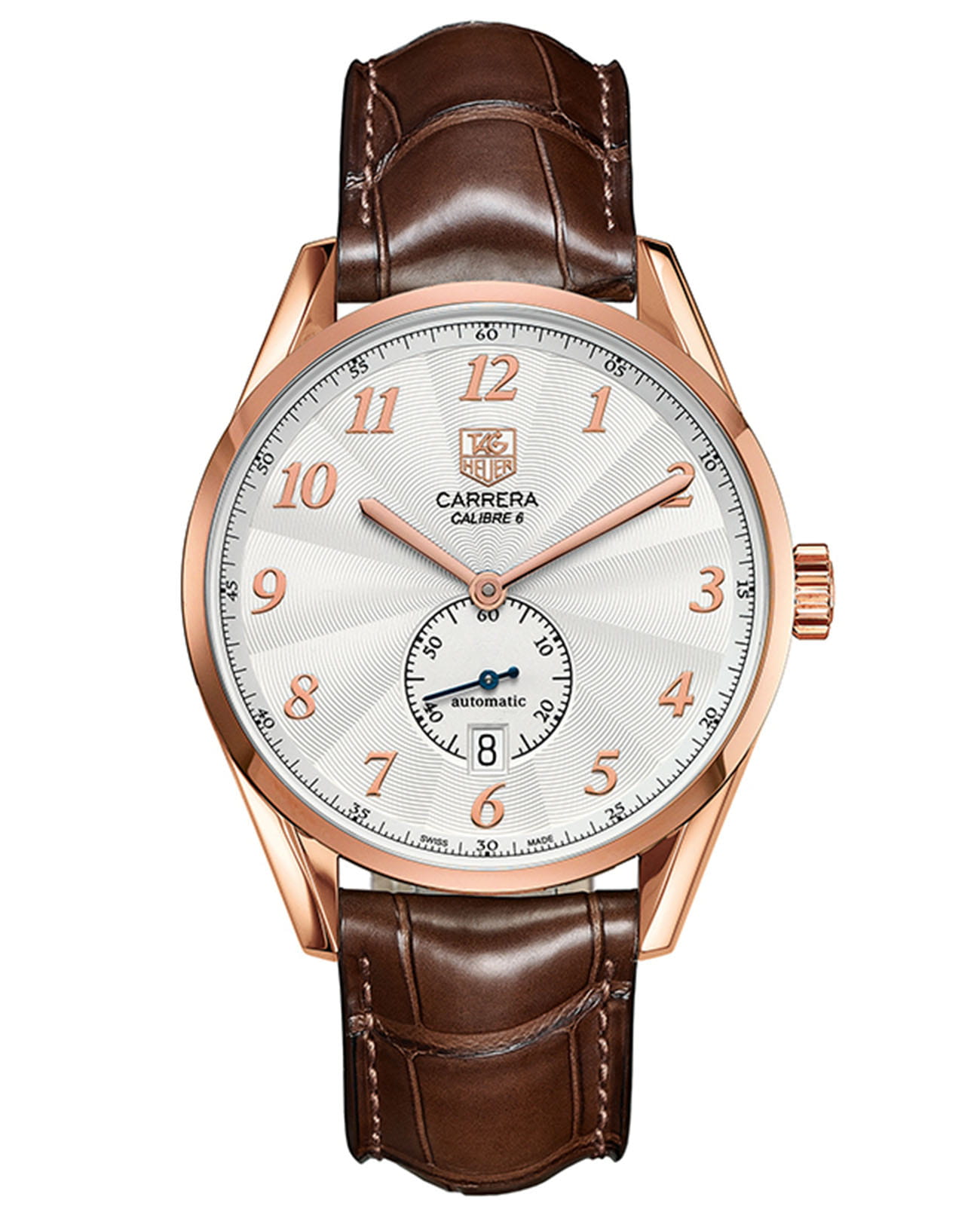 TAG Heuer TAG Heuer Carrera WAS2140.FC8176  WAS2140.FC8176 механические мужские часы золотой циферблат, браслет кожаный — вид спереди